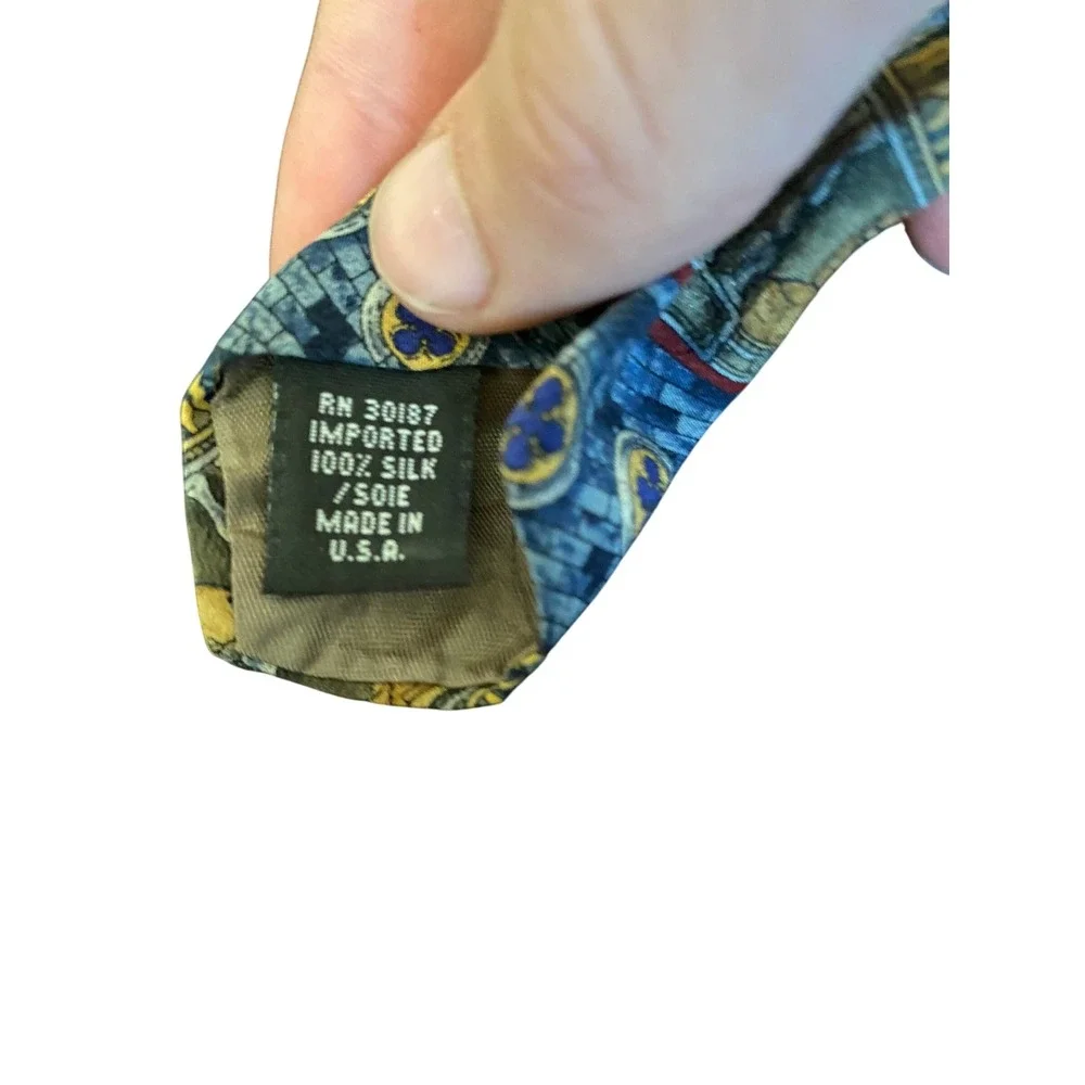 UNICEF‎ Mens Silk Tie Blue Gold Winged Lion Doge's Palace Architecture USA Made